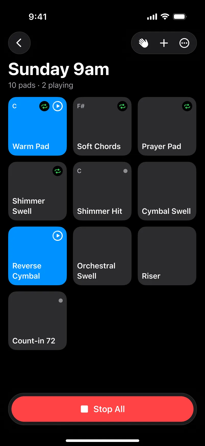 SamplePad board on iPhone in the other appearance: every state stays clear in light and dark.
